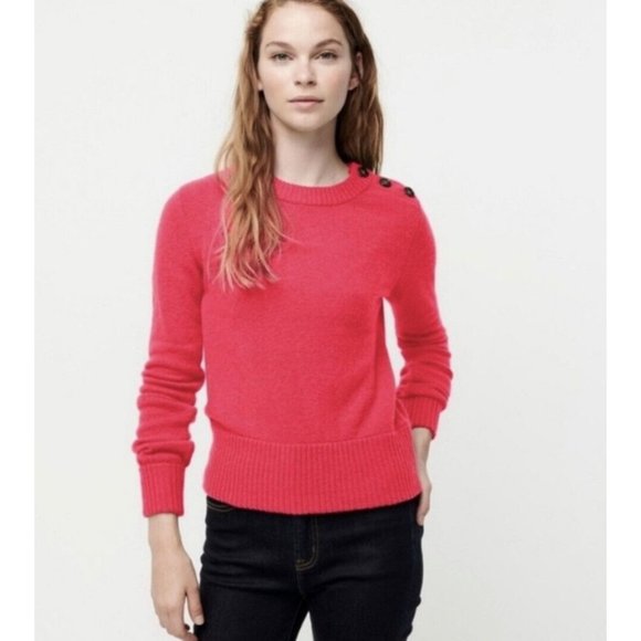 J. Crew Sweaters - J Crew Button Shoulder Crewneck Sweater Top Chunky Ribbed Trim M